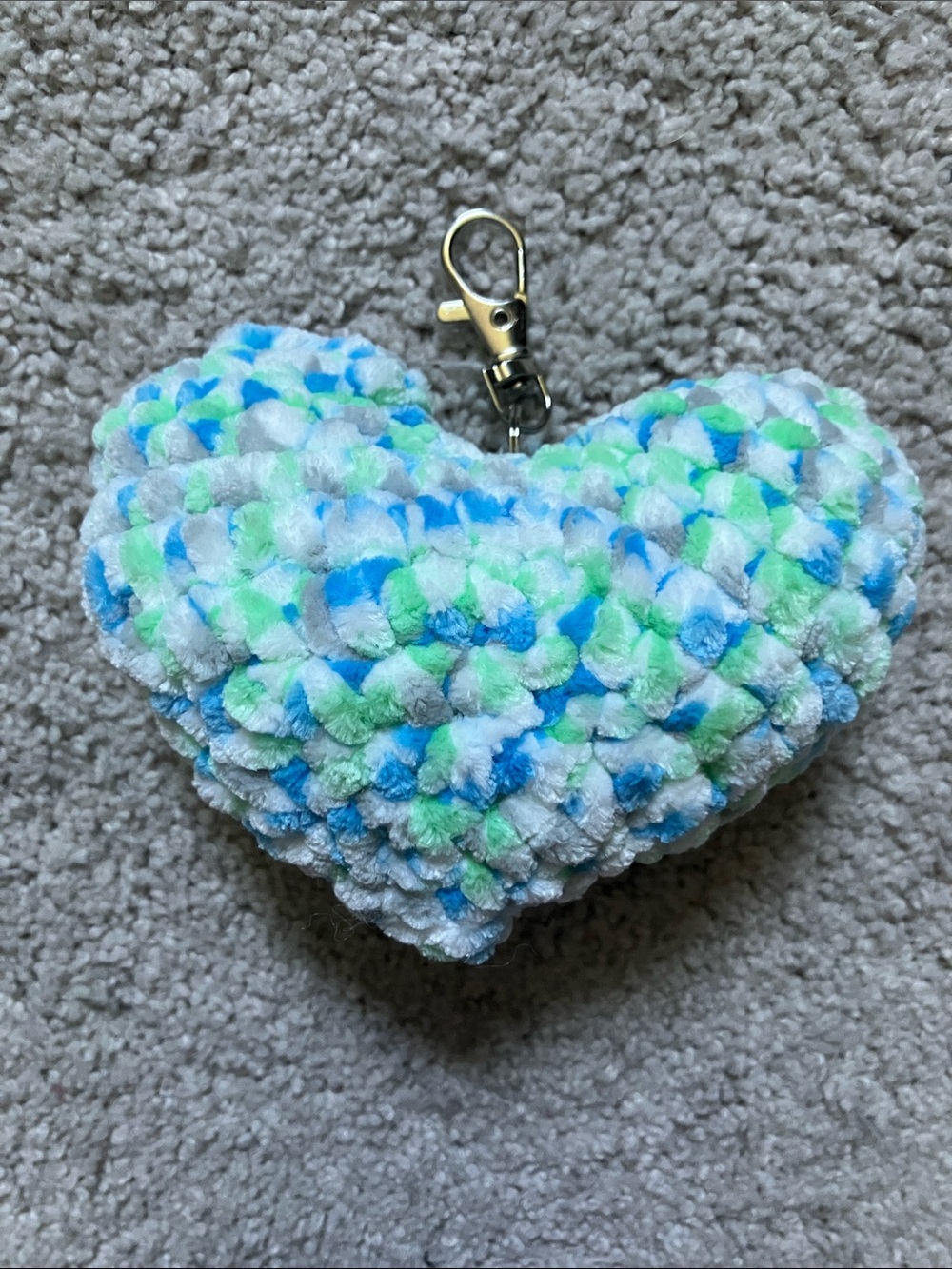 Crochet Heart Keychain Multicolor Mint Blue White & Grey